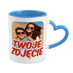 Kubek z Twoim zdjęciem, grafiką, tekstem- uchwyt serce.