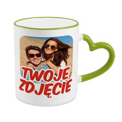 Kubek z Twoim zdjęciem, grafiką, tekstem- uchwyt serce.