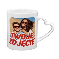 Kubek z Twoim zdjęciem, grafiką, tekstem- uchwyt serce.