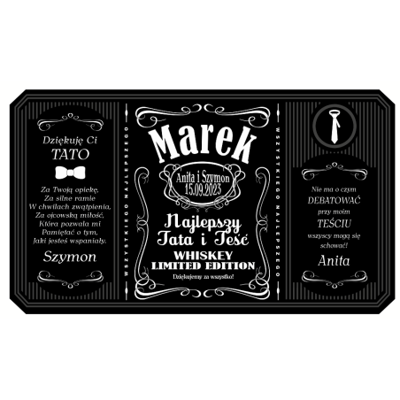 Personalizowana etykieta na alkohol w stylu Jack Daniel's z okazji ślubu- prezent, podziękowanie dla Taty.