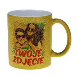 Brokatowy złoty kubek z Twoim zdjęciem, grafiką, bądź...