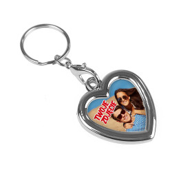 Metalowy brelok serce z 2 zdjęciami - dwustronna ramka-...