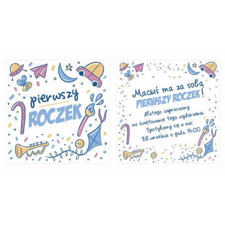 Słodkie zaproszenie na roczek dla chłopczyka.