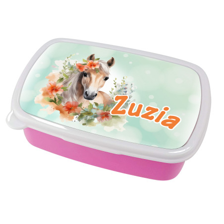 Pudełko na kanapki - śniadaniówka "Koń w kwiatach" z imieniem Twojego dziecka.