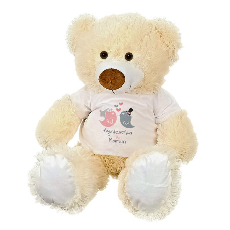 Maskotka miś duży "Ptaszki" z imionami oraz datą ślubu - ok. 55-60cm.