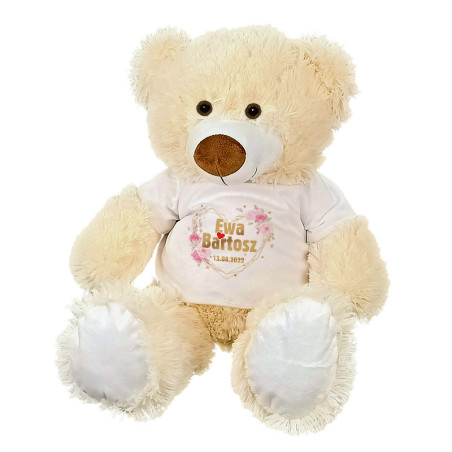 Maskotka miś duży "Serce" z imionami oraz datą ślubu - ok. 55-60cm.