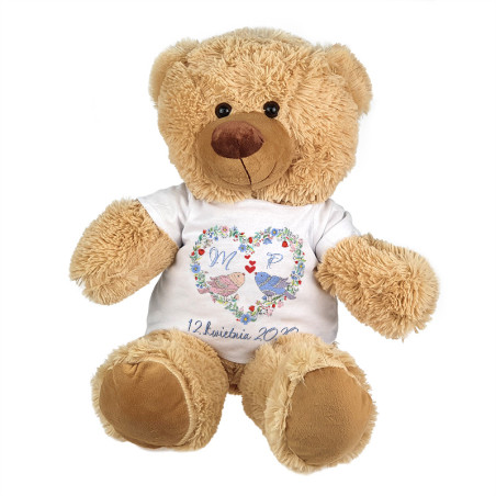 Maskotka miś duży "Gołąbki" z imionami oraz datą ślubu - ok. 55-60cm.