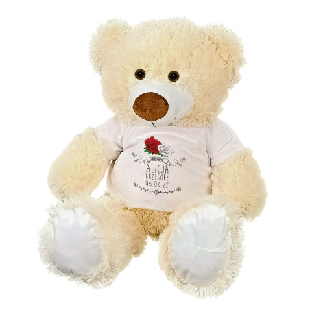 Maskotka miś duży "Roże" z imionami oraz datą ślubu - ok. 55-60cm.