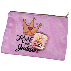 Zestaw kosmetyczka różowa z brokatem oraz lusterko różowe...