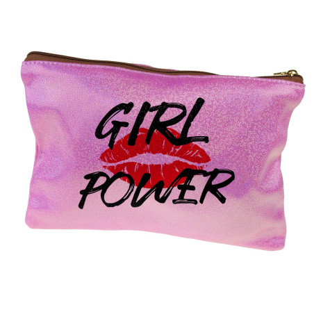 Zestaw kosmetyczka różowa z brokatem oraz lusterko różowe złoto- GIRL POWER.