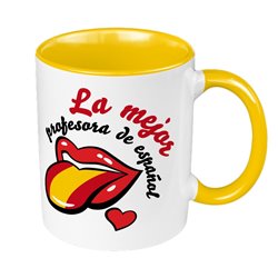 Kubek 330 ml kolorowy dla nauczycielki języka hiszpańskiego - zabawny wzór z ustami.