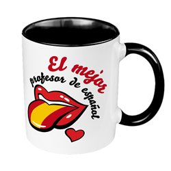 Kubek 330 ml kolorowy dla nauczyciela języka hiszpańskiego - zabawny wzór z ustami.
