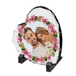 Foto granit (płyta granitowa) w kształcie serca z Twoim zdjęciem i obrączkami- prezent dla Młodej Pary lub rodziców. 2