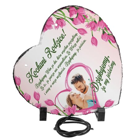 Foto granit (płyta granitowa) w kształcie serca z Twoim zdjęciem- prezent dla rodziców.