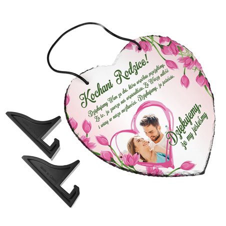 Foto granit (płyta granitowa) w kształcie serca z Twoim zdjęciem- prezent dla rodziców.