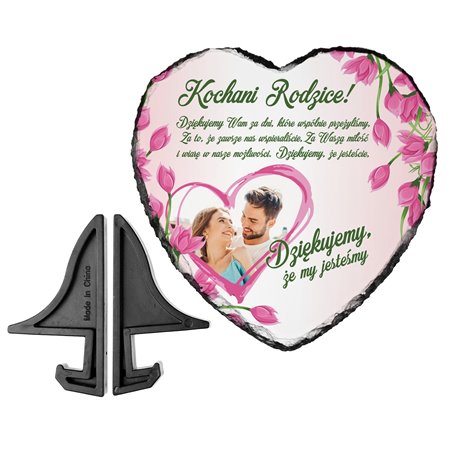 Foto granit (płyta granitowa) w kształcie serca z Twoim zdjęciem- prezent dla rodziców.