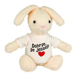 Królik z napisem "Dobrze, że jesteś".