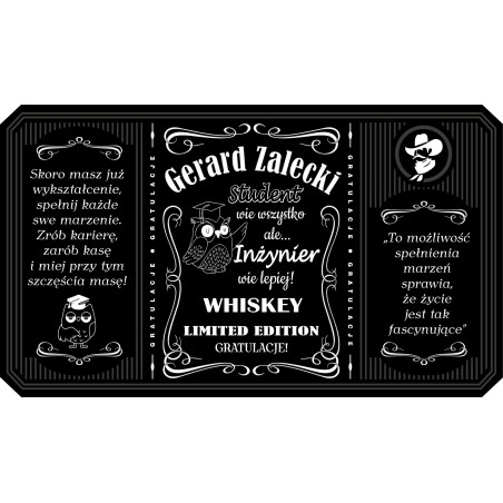 Personalizowana etykieta na alkohol w stylu Jack Daniel's dla świeżo upieczonego Inżyniera.