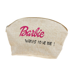 Super kosmetyczka z imitacji lnu z imieniem - Barbie want...