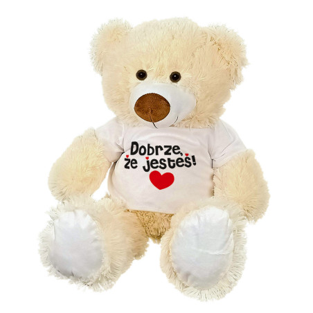Maskotka miś duży z grafiką "Dobrze, że jesteś" - ok. 55-60cm.