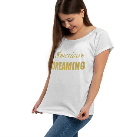 koszulka (nietoperz) damska za złotym napisem "American dreaming".