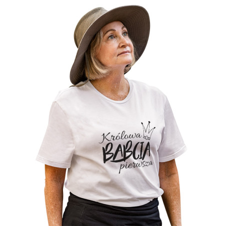 Koszulka damska specjalnie dla babci z napisem "Królowa Babcia pierwsza".