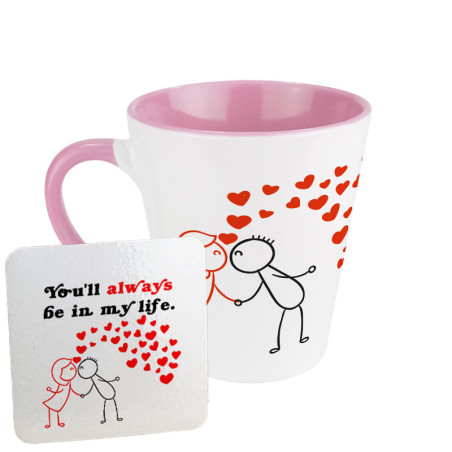 Zestaw - kubek latte z podkładką na kubek -You'll always be in my life - Walentynki.