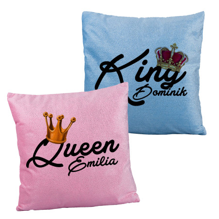 Zestaw brokatowych poduszek dla pary " Queen & King"- idealny prezent na Walentynki, urodziny czy rocznicę.