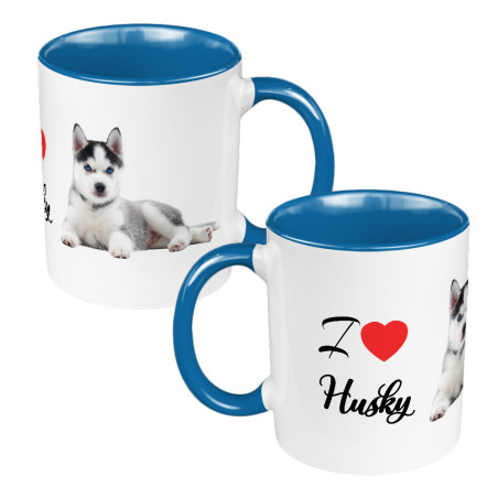 Kubek 330 ml kolorowy z grafiką dla miłośników psów rasy Husky.