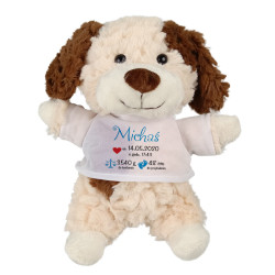Puszysty piesek z grafiką "Metryczka"-podaj imię- 18cm.