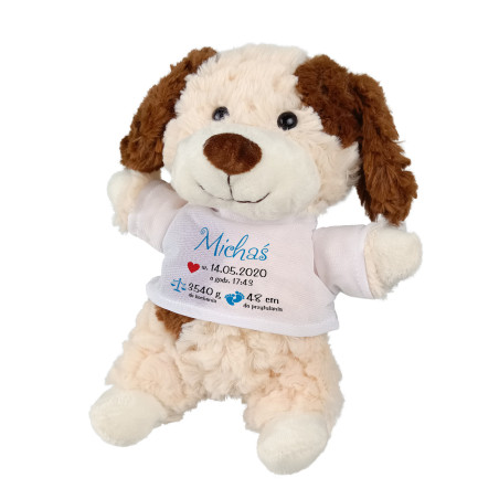 Puszysty piesek z grafiką "Metryczka"-podaj imię- 18cm.