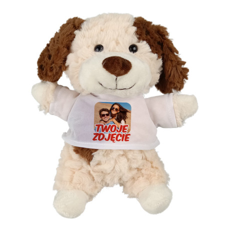 Puszysty piesek z Twoją grafiką, zdjęciem czy tekstem- 18cm.