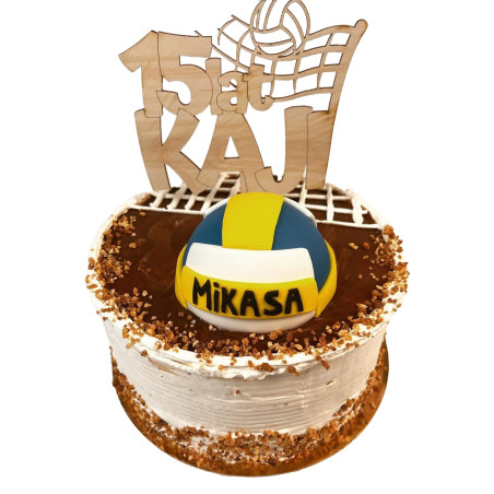 Topper na tort na urodziny - z imieniem i wiekiem solenizanta- dla miłośnika gry w siatkówkę.