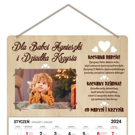 Kalendarz drewniany ze zdjęciem na Dzień Babci lub Dziadka