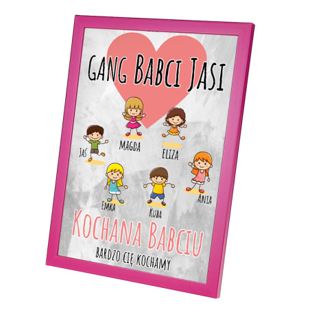 Ramka dla Babci- Gang Babci- piękny plakat w ramce- z imionami babci i wnuków.