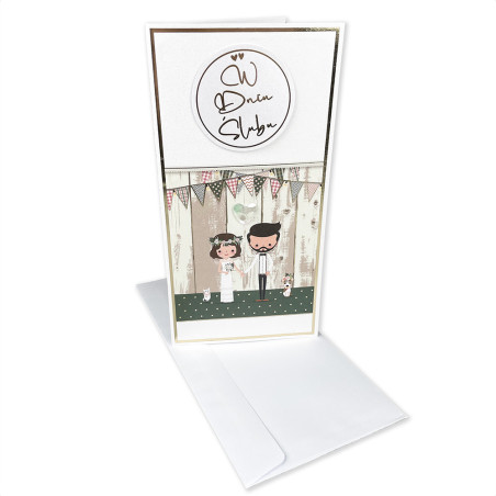 Ręcznie robiona kartka z życzeniami na Ślub- super pamiątka dla Młodej Pary- miłośników zwierzątek.