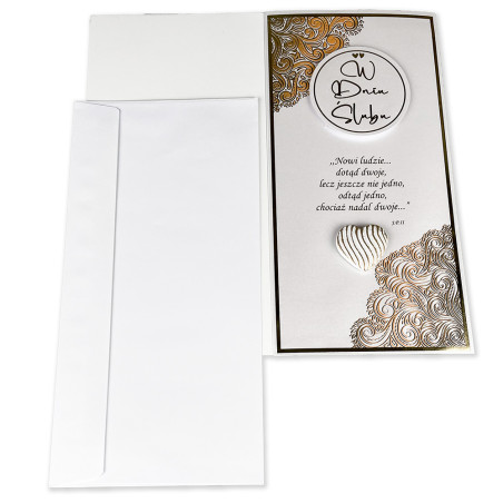 Ręcznie robiona kartka z życzeniami na Ślub- super pamiątka dla Młodej Pary- złoty glamour.