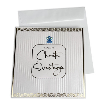 Ręcznie robiona kartka z życzeniami na Chrzest- super pamiątka dla dziecka oraz Rodziców- aniołek niebieski.