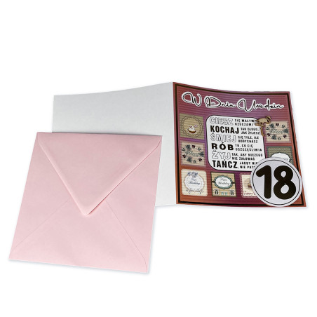 Ręcznie robiona kartka z życzeniami na 18 urodziny dla Niej- super pamiątka- różowa.