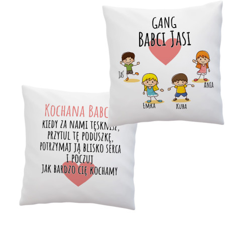Dwustronna poduszka "Gang Babci" z imieniem wnuków i Babci- świetny prezent.