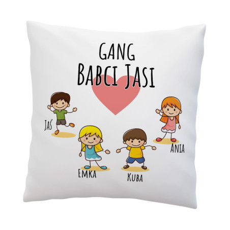 Dwustronna poduszka "Gang Babci" z imieniem wnuków i Babci- świetny prezent.