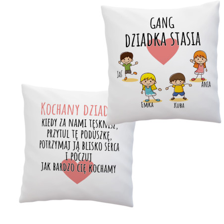 Dwustronna poduszka "Gang Dziadka" z imieniem wnuków i Dziadka- świetny prezent.