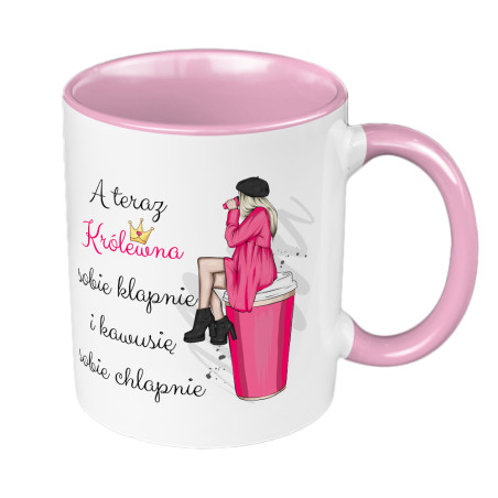 Kubek 330 ml kolorowy na Walentynki dla Niej "A teraz królewna sobie klapnie...".