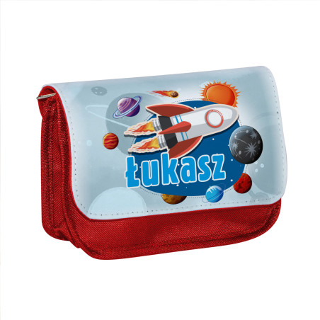 Piórnik personalizowany z imieniem dziecka i grafiką "Rakieta".