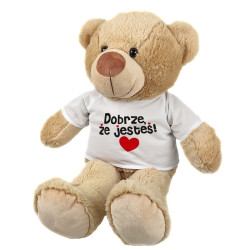 Maskotka miś duży z grafiką "Dobrze, że jesteś" - ok....