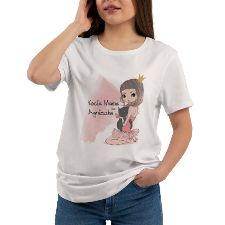 Koszulka damska taliowana "Kocia mama"- z personalizacją.