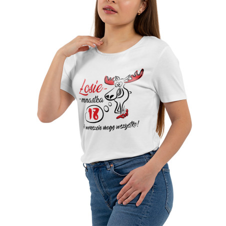 Koszulka damska taliowana z 18 okazji urodzin "Łosiemnastka".
