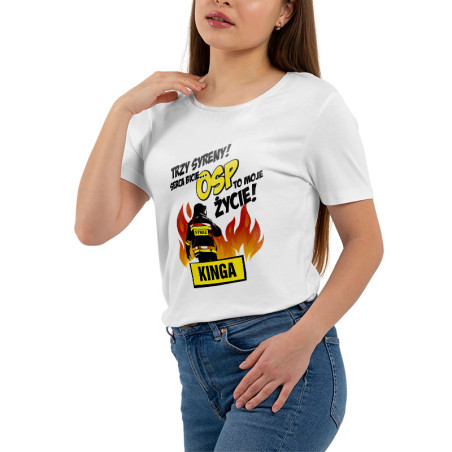 Koszulka damska taliowana dla strażaka OSP z imieniem.