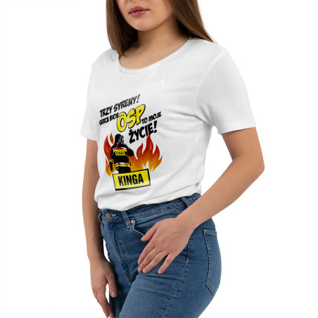Koszulka damska taliowana dla strażaka OSP z imieniem.