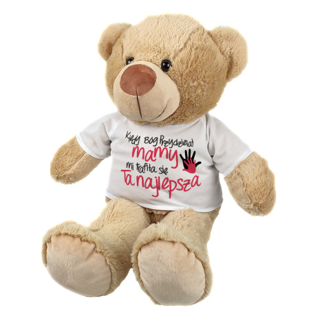 Maskotka Miś duży na dzień mamy z napisem "Kiedy Bóg przydzielał mamy, mi trafiła się ta najlepsza" - ok. 55-60cm.